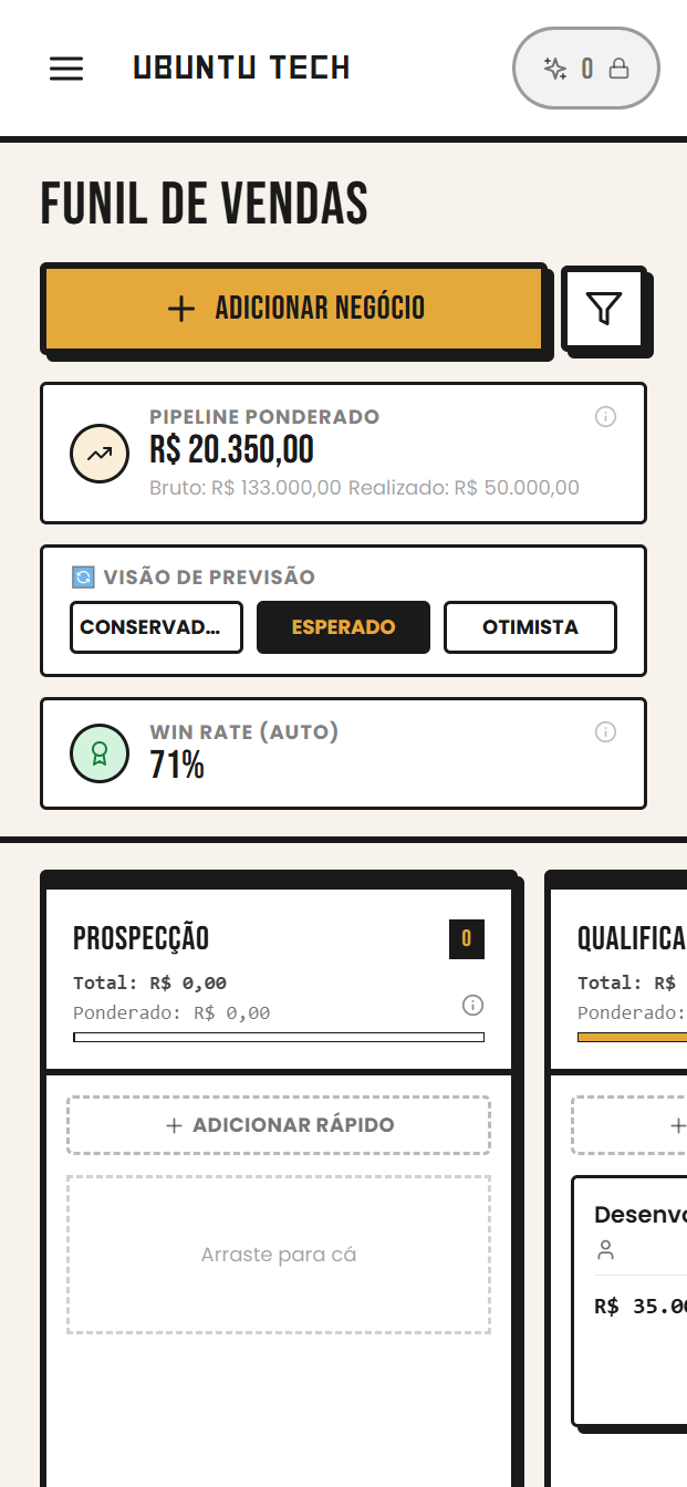 Tela do Funil de Vendas no celular